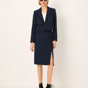 MARYLING Notched Lapel Long-Sleeve Double-Breasted Cropped Blazer