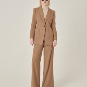 MARYLING Camel Wool Single-Breasted Midi Blazer