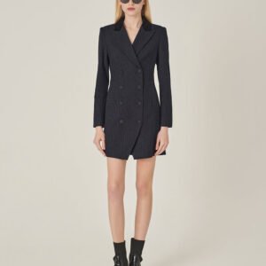 MARYLING Navy Striped Double-Breasted Long Trench Blazer