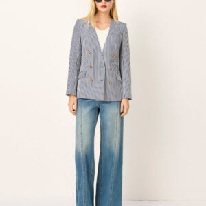 MARYLING V-Neck Long-Sleeve Double-Breasted Striped Wrap Blazer