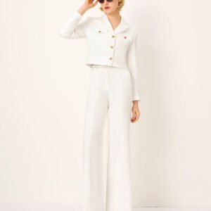 MARYLING Peaked Lapel Long-Sleeve single-breasted Tweed Cropped Blazer