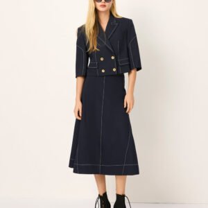 MARYLING Peaked Lapel Double-Breasted White Trim 3/4 Sleeve Jacket