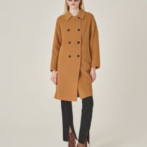 MARYLING Round-Neck Double-Breasted H-Shaped Camel-Colored Cashmere Coat