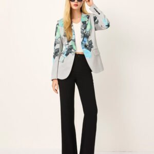 MARYLING Peaked Lapel Oil Painting Print Single-Button Long-Sleeve Blazer