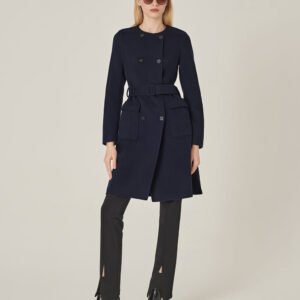 MARYLING Dark Blue Collarless Double-Breasted Coat