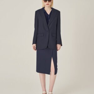 MARYLING Crew-Neck Long-Sleeve Cropped Multi-Pockets Wool Knitted Cardigan