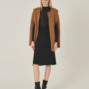 MARYLING Camel Silk Round Collar Cape Jacket