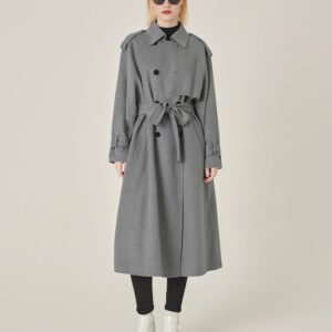 MARYLING Gray Double-Breasted H-Shaped Double-Sided Woolen Coat