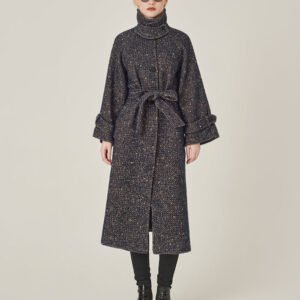 MARYLING Stand Collar A-Hem Tweed Coat