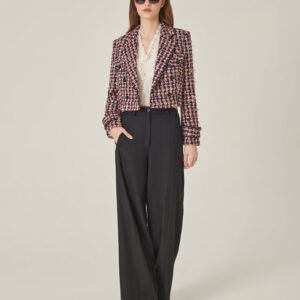 MARYLING Pink & Black Plaid H-Shaped Cropped Tweed Jacket