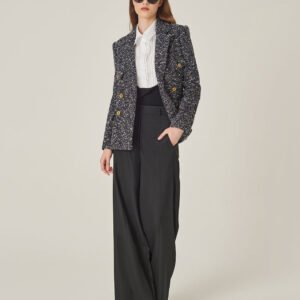 MARYLING Lapel Long-Sleeve Tweed Double-Breasted Blazer