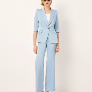 MARYLING Peaked Lapel Single-Button 3/4-Sleeve Lightweight Acetate Office Chic Blazer