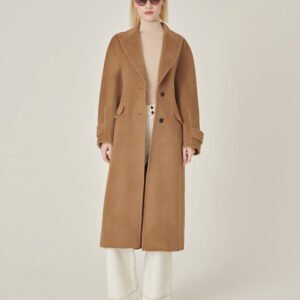 MARYLING Notched Lapel Single-Breasted Belted Camel-Colored Cashmere Overcoat
