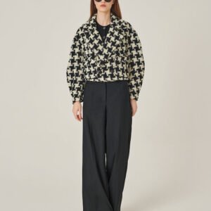 MARYLING Lapel Long-Sleeve H-Shaped Houndstooth Cropped Coat