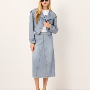 MARYLING Round-Neck Diagonal-Breasted Washed Denim Biker Jacket