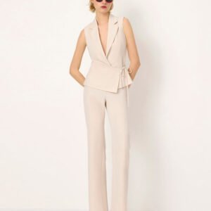 MARYLING Peaked Lapel Sleeveless Wrap-Tie Top