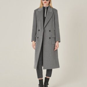 MARYLING Gray Double-Breasted Lapel Long Coat