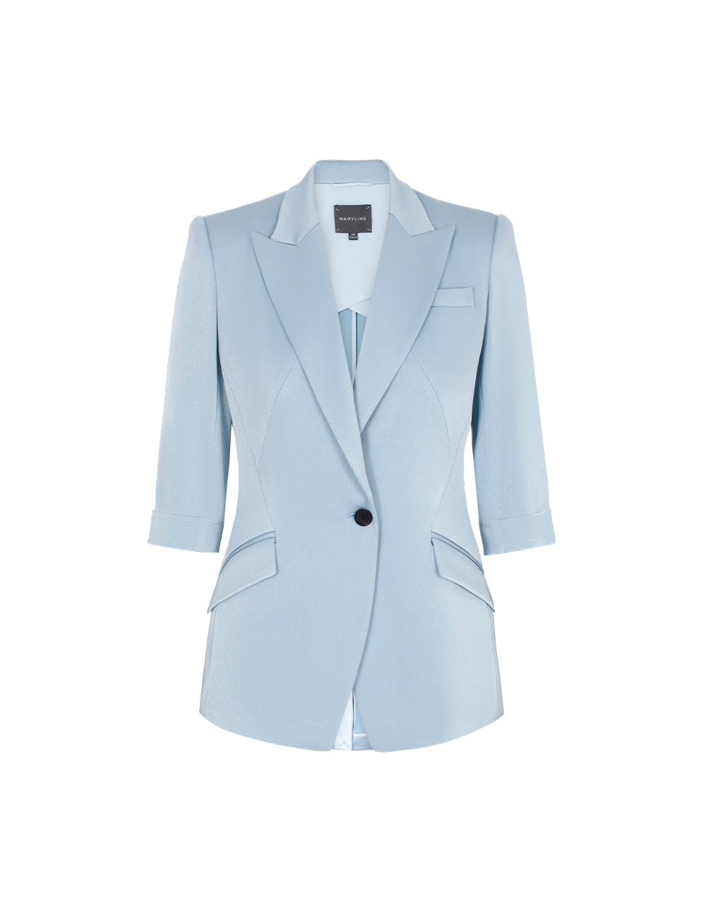 MARYLING Peaked Lapel Single-Button 3/4-Sleeve Lightweight Acetate Office Chic Blazer - Image 2