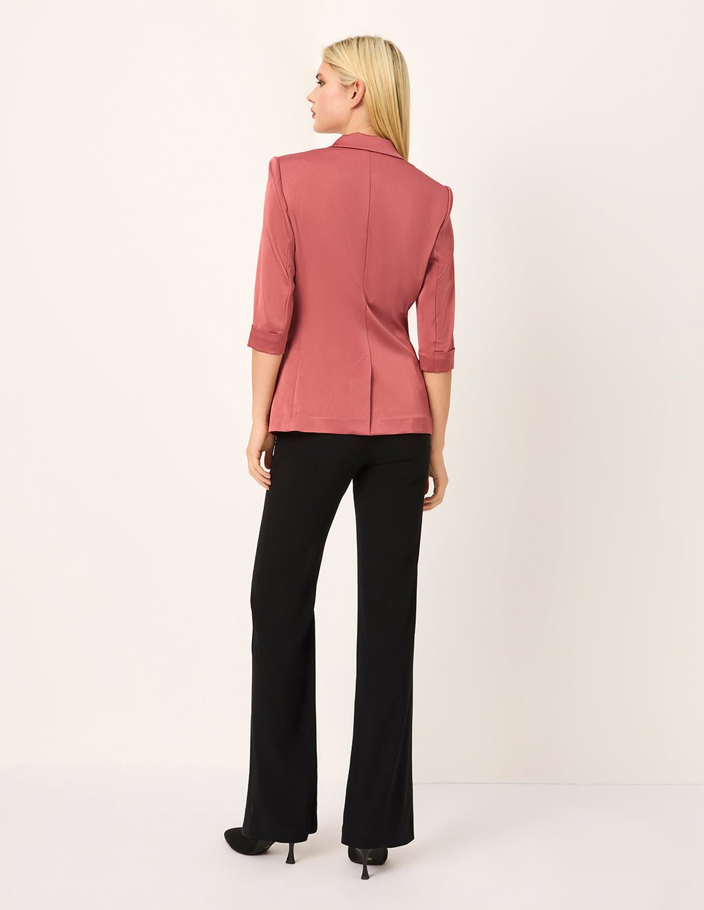 MARYLING Peaked Lapel Single-Button 3/4-Sleeve Lightweight Acetate Office Chic Blazer - Image 5