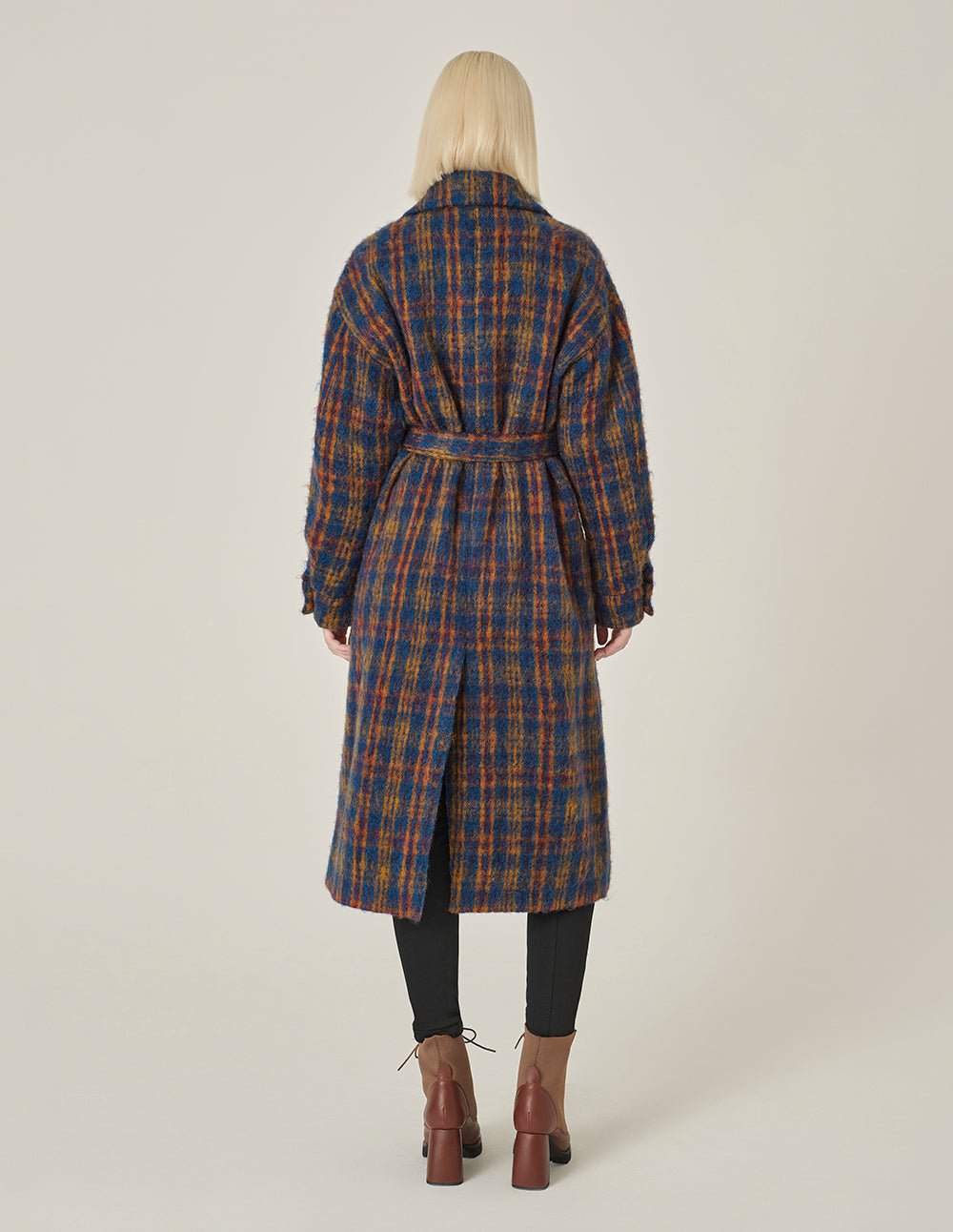 MARYLING Lapel Double-Breasted Red & Blue Plaid H-Shaped Coat - Image 5